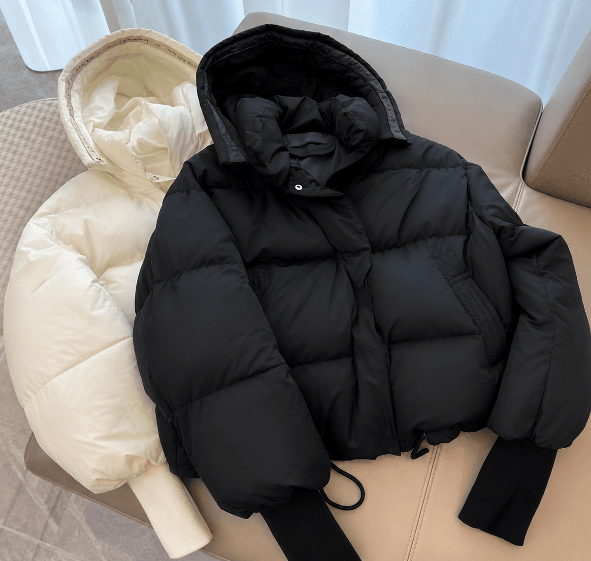 Luxury Cropped Puffer Jacket – Winter Bubble Coat with Bold Patch Detail - A-1 Thread Vault