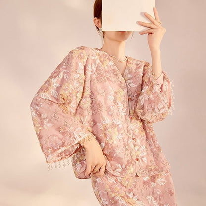 Luxury Embroidered Floral Jacket & Skirt Set(MS307) - A-1 Thread Vault