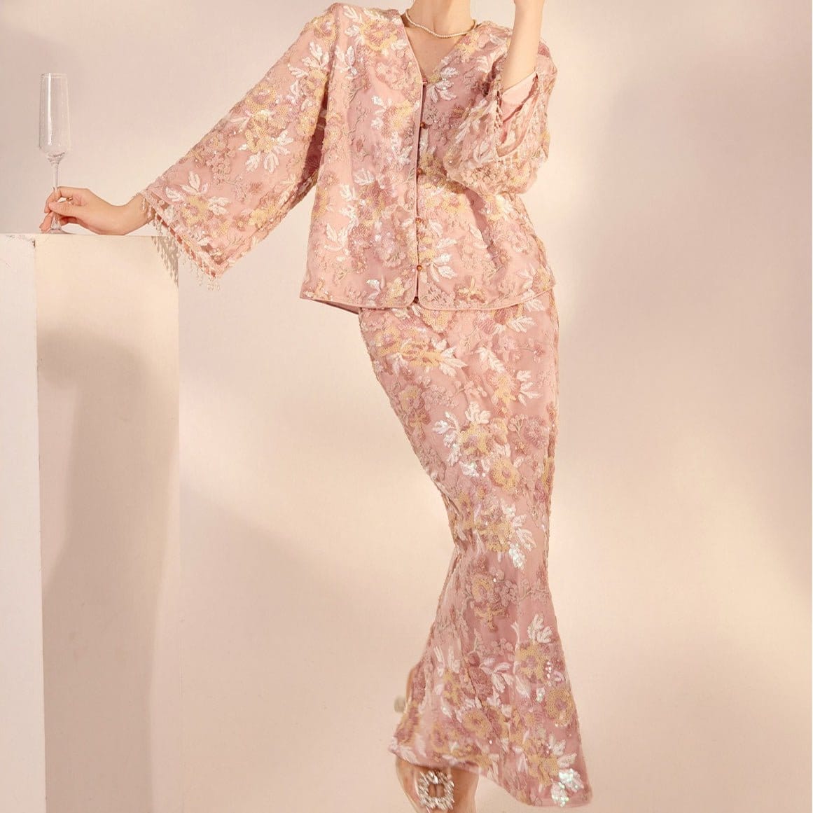 Luxury Embroidered Floral Jacket & Skirt Set(MS307) - A-1 Thread Vault