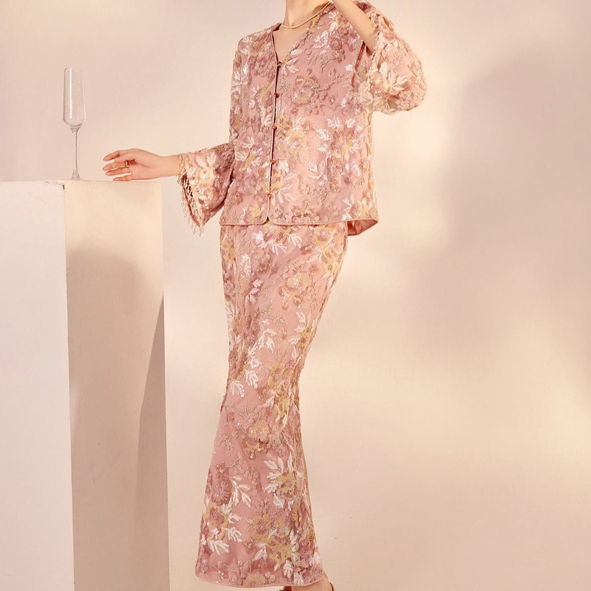 Luxury Embroidered Floral Jacket & Skirt Set(MS307) - A-1 Thread Vault