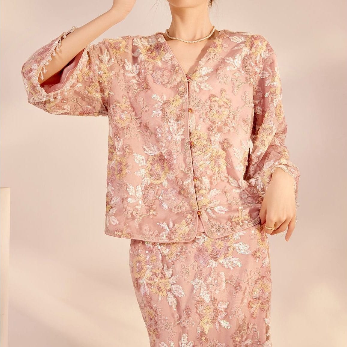 Luxury Embroidered Floral Jacket & Skirt Set(MS307) - A-1 Thread Vault
