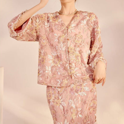 Luxury Embroidered Floral Jacket & Skirt Set(MS307) - A-1 Thread Vault