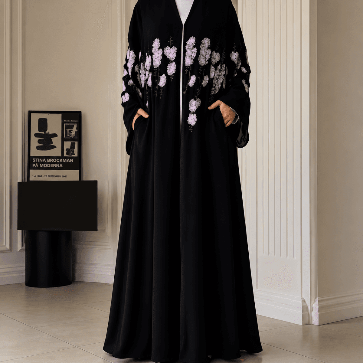 Luxury Floral Embroidered Double-Layer Chiffon Open Abaya(MOA308) - A-1 Thread Vault