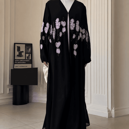 Luxury Floral Embroidered Double-Layer Chiffon Open Abaya(MOA308) - A-1 Thread Vault