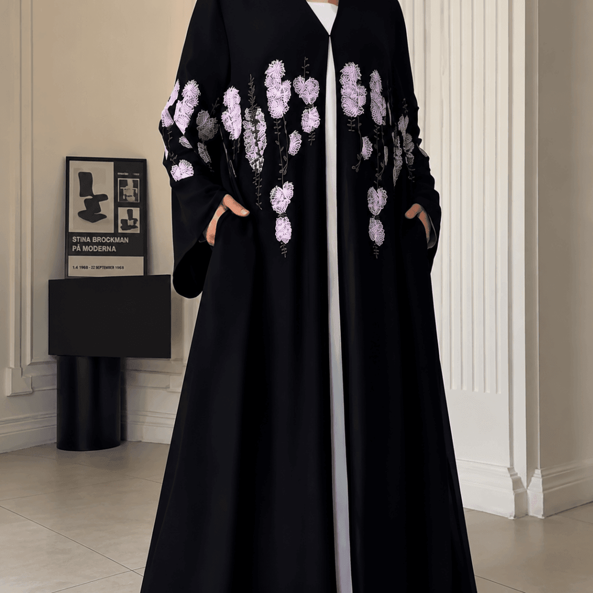Luxury Floral Embroidered Double-Layer Chiffon Open Abaya(MOA308) - A-1 Thread Vault