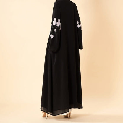 Luxury Floral Embroidered Double-Layer Chiffon Open Abaya(MOA308) - A-1 Thread Vault