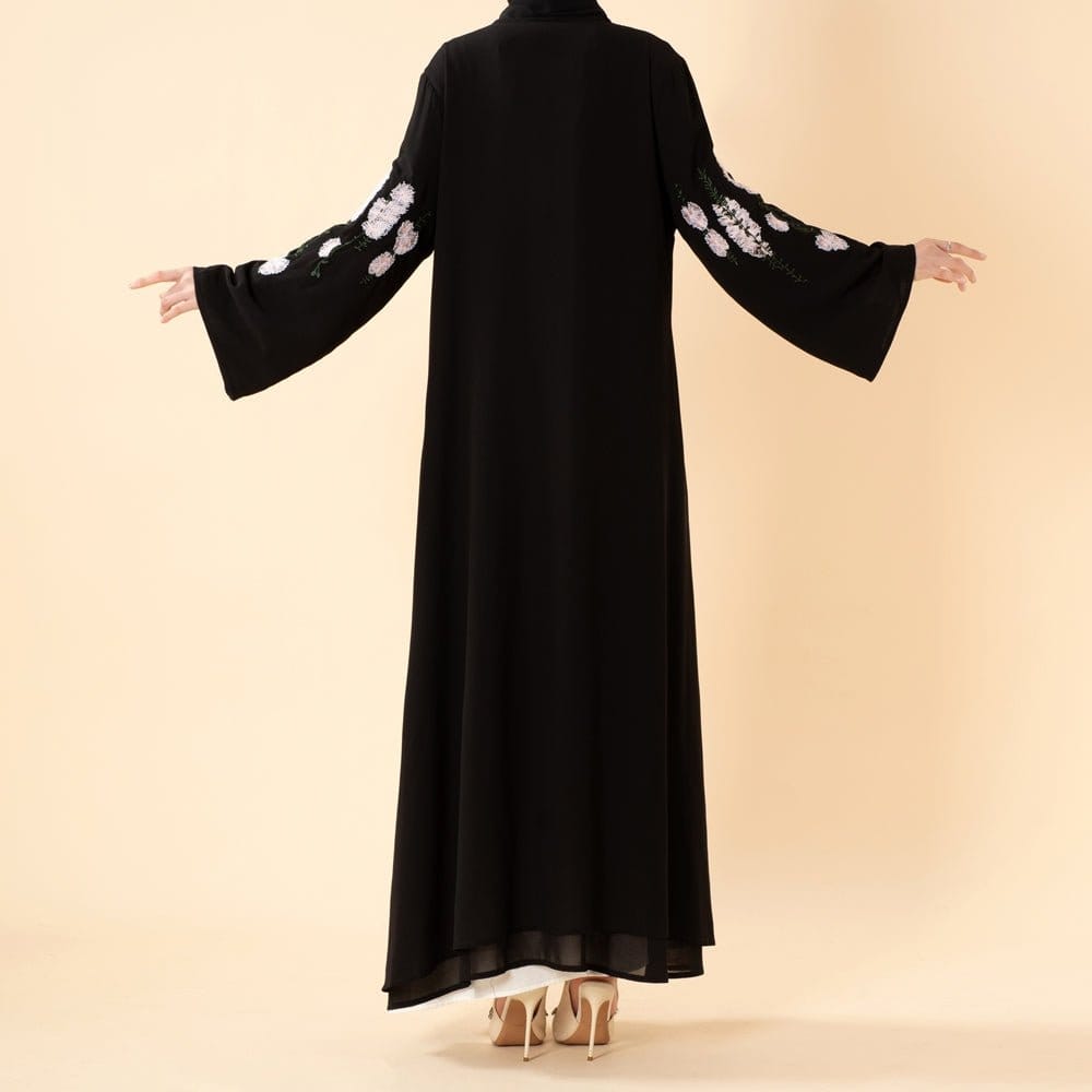 Luxury Floral Embroidered Double-Layer Chiffon Open Abaya(MOA308) - A-1 Thread Vault