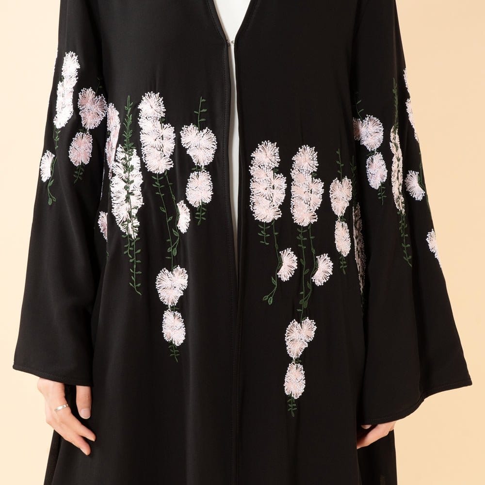 Luxury Floral Embroidered Double-Layer Chiffon Open Abaya(MOA308) - A-1 Thread Vault