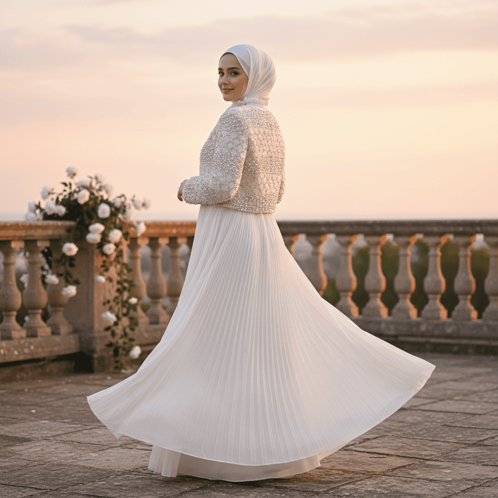 Luxury Pearl Beaded Diamond Grid Jacket & Pleated Dress Set(MS403) - A-1 Thread Vault