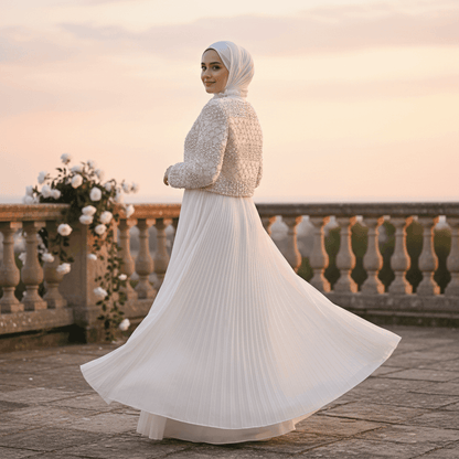 Luxury Pearl Beaded Diamond Grid Jacket & Pleated Dress Set(MS403) - A-1 Thread Vault