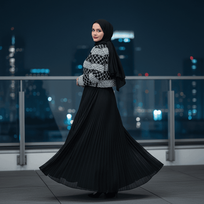 Luxury Pearl Beaded Diamond Grid Jacket & Pleated Dress Set(MS403) - A-1 Thread Vault