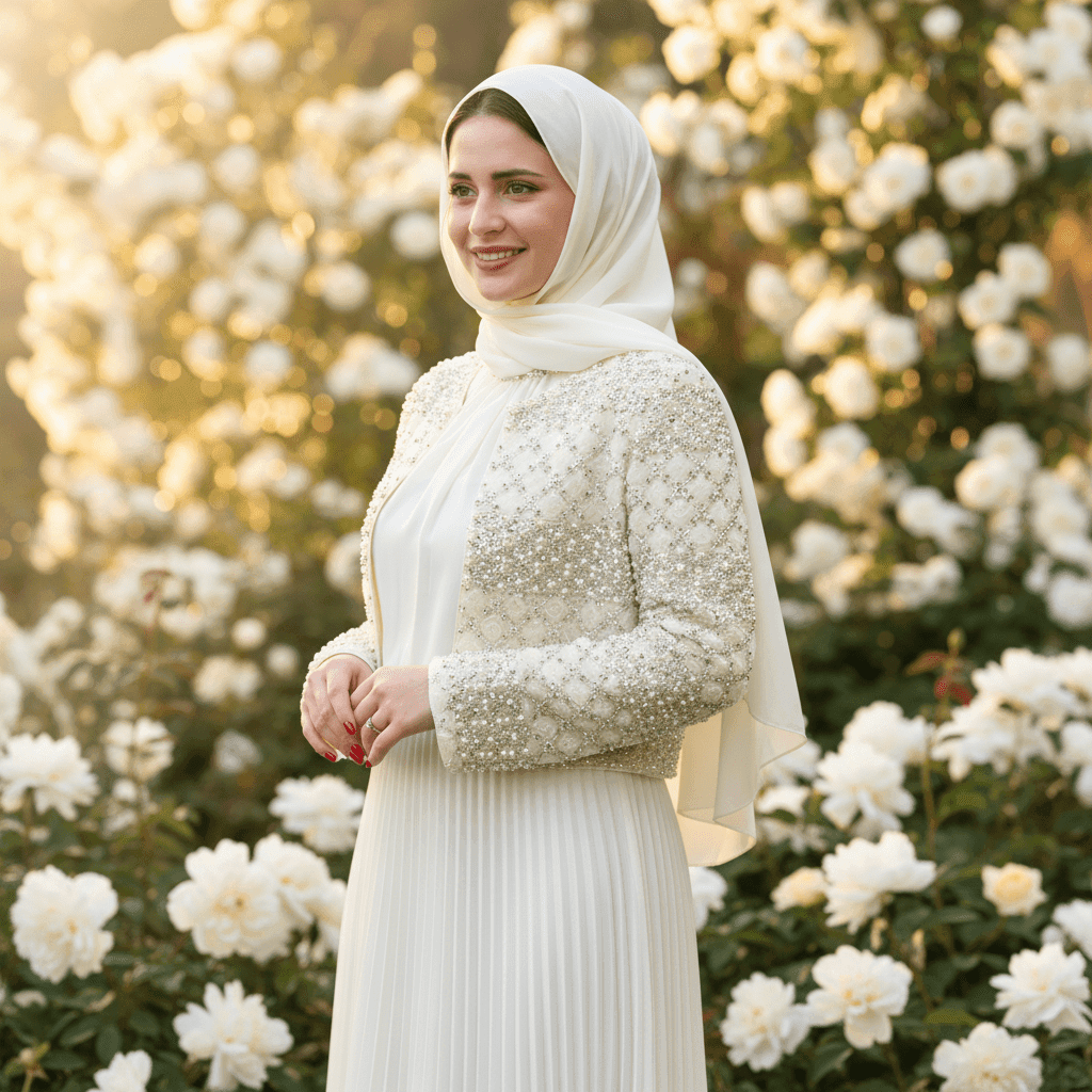 Luxury Pearl Beaded Diamond Grid Jacket & Pleated Dress Set(MS403) - A-1 Thread Vault