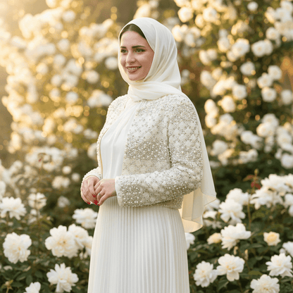Luxury Pearl Beaded Diamond Grid Jacket & Pleated Dress Set(MS403) - A-1 Thread Vault