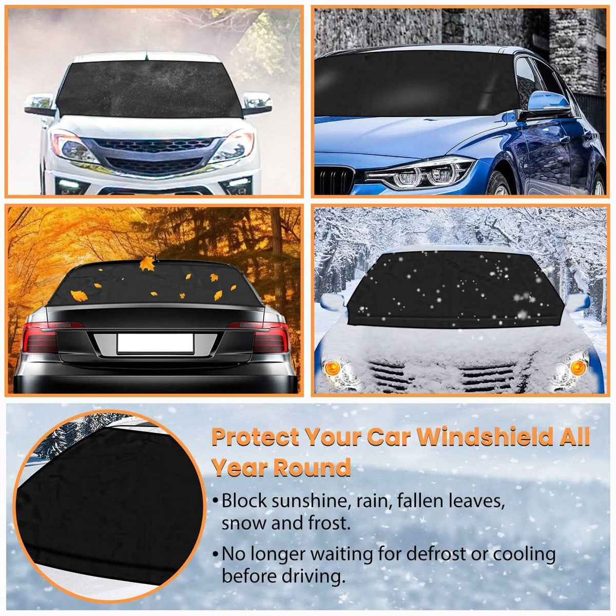 Magnetic Car Windshield Cover Front Rear Protector Fit for All Cars - A-1 Thread Vault