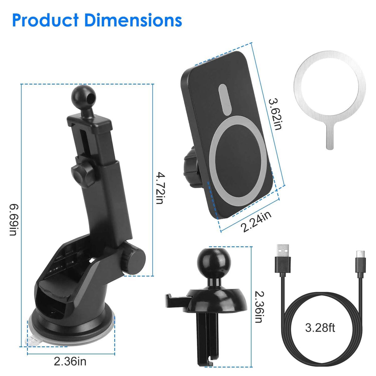Magnetic Wireless Charger MagSafe Car Phone Mount Air Vent Holder - A-1 Thread Vault