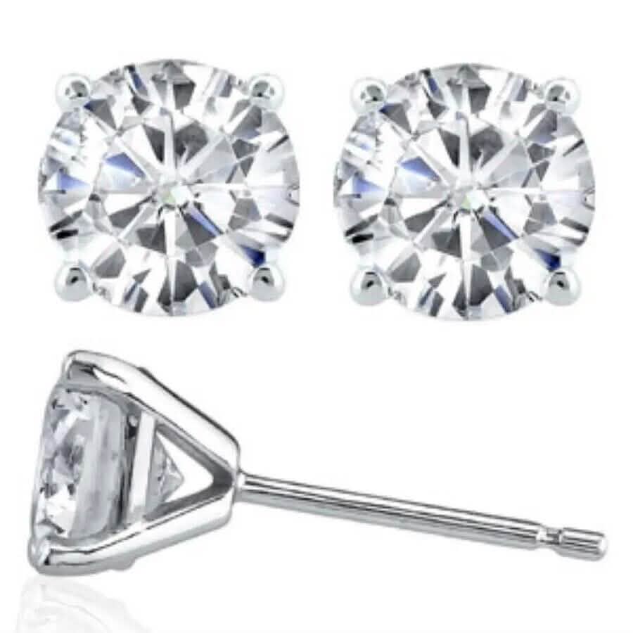 Martini 6.00 Ct D Vs1 Round Lab Created Diamond Earrings 4 Prong 14 K White Gold - A-1 Thread Vault