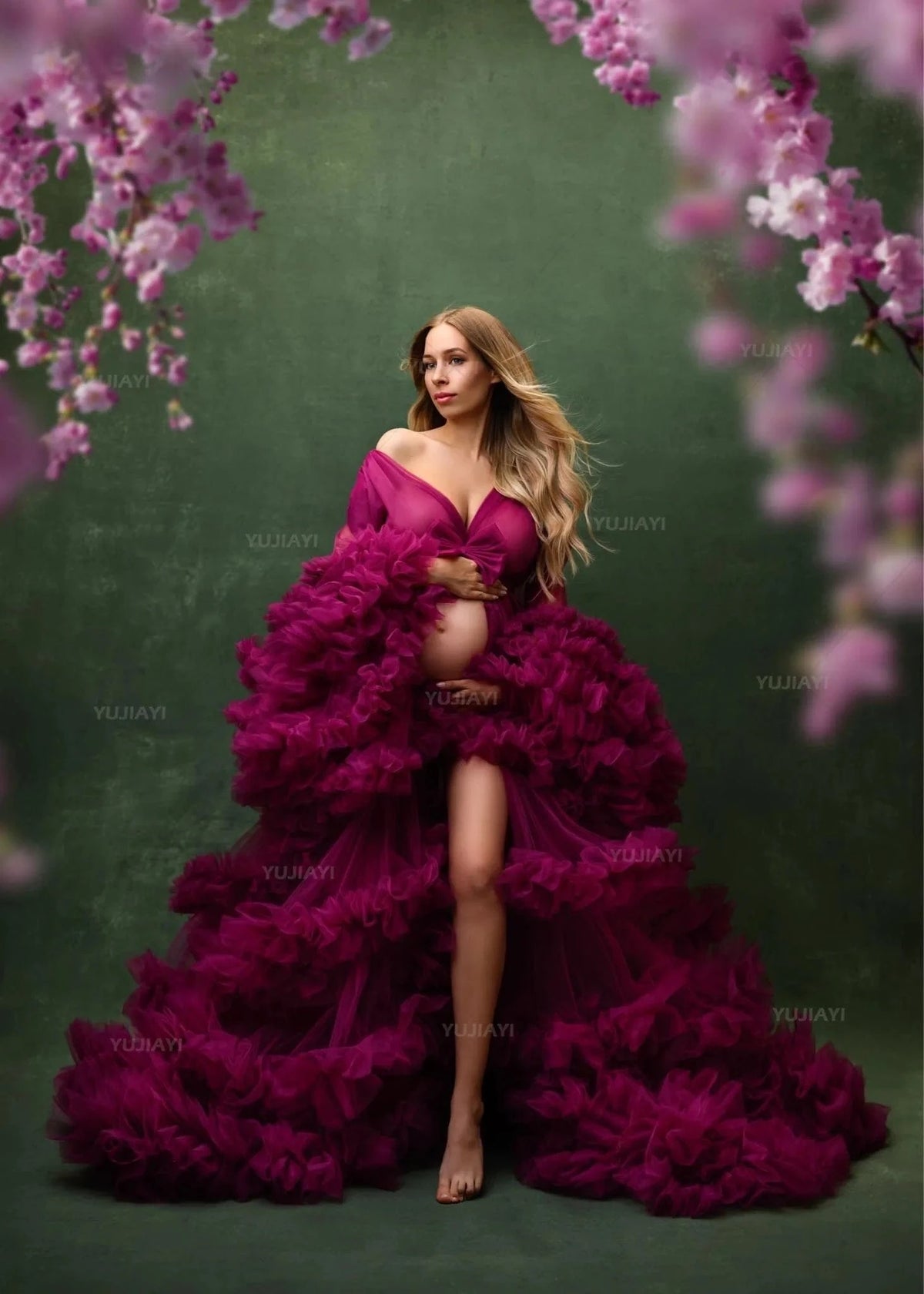 Maternity Dresses for Photoshoot Puffy Tulle Women Robe Long Sleeve Maxi Gown Wedding Anniversary Pregnancy Sleepwear Nightwear - A-1 Thread Vault