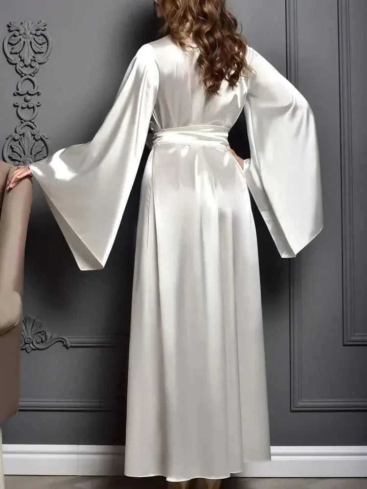 Maxi Bridal Robe Floor Length Wedding Kimono Satin Bachelorette Party Dressing Gown Boudoir Robe Gift for Friend Sexy Long Dress - A-1 Thread Vault