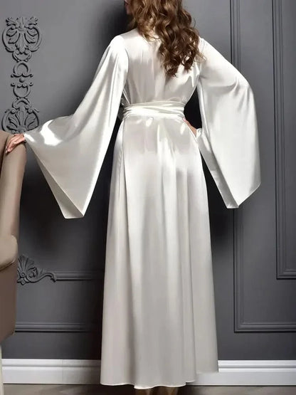 Maxi Bridal Robe Floor Length Wedding Kimono Satin Bachelorette Party Dressing Gown Boudoir Robe Gift for Friend Sexy Long Dress - A-1 Thread Vault