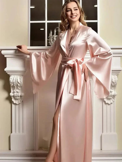 Maxi Bridal Robe Floor Length Wedding Kimono Satin Bachelorette Party Dressing Gown Boudoir Robe Gift for Friend Sexy Long Dress - A-1 Thread Vault