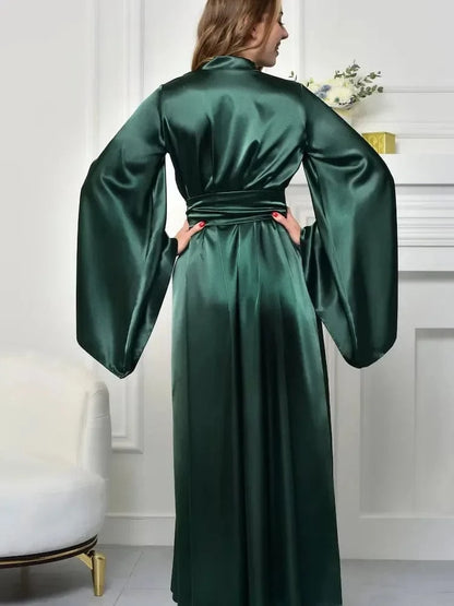 Maxi Bridal Robe Floor Length Wedding Kimono Satin Bachelorette Party Dressing Gown Boudoir Robe Gift for Friend Sexy Long Dress - A-1 Thread Vault