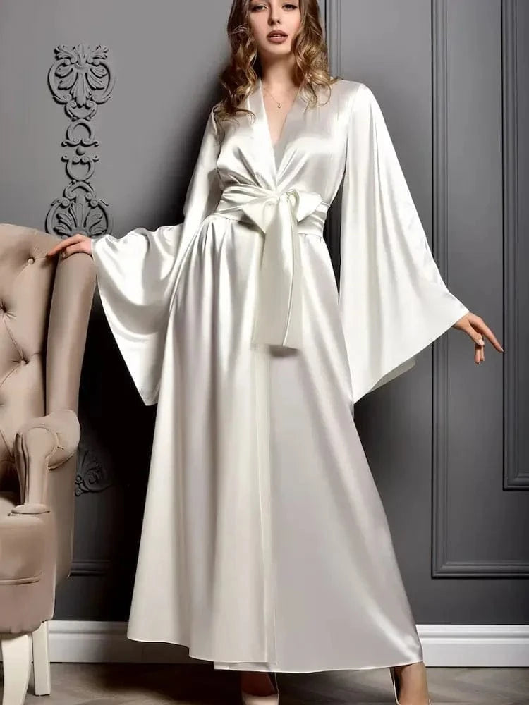 Maxi Bridal Robe Floor Length Wedding Kimono Satin Bachelorette Party Dressing Gown Boudoir Robe Gift for Friend Sexy Long Dress - A-1 Thread Vault