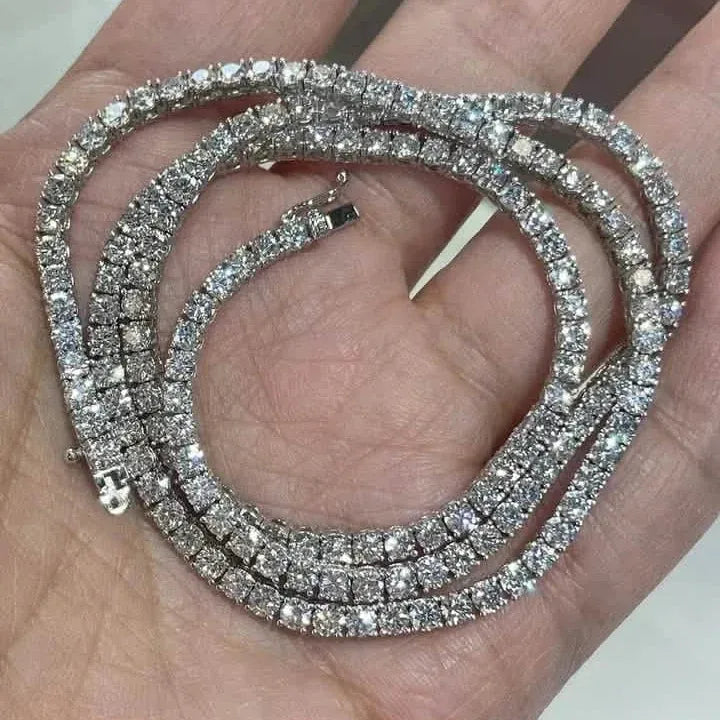 Men’s Genuine Lab Grown Diamond Tennis Necklace D VS 19.30 Carat 14K 20" - A-1 Thread Vault
