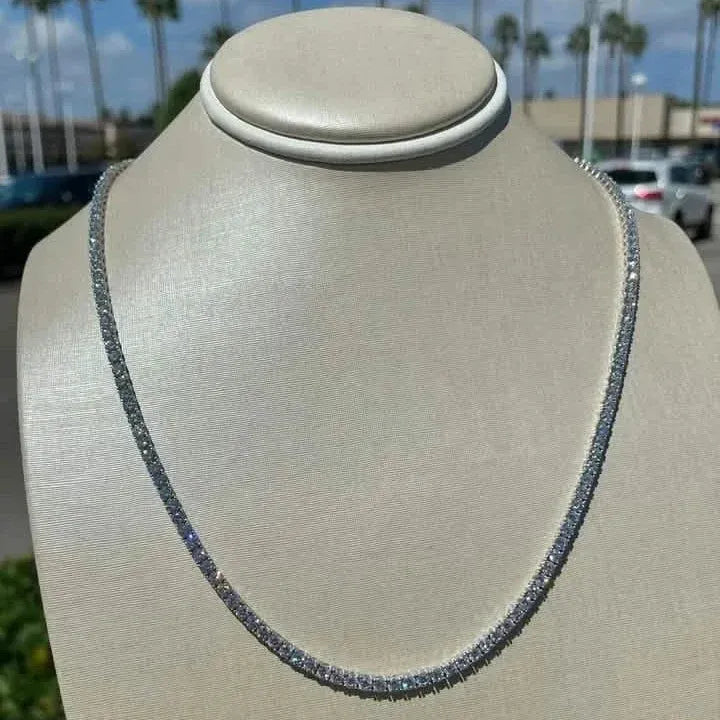 Men’s Genuine Lab Grown Diamond Tennis Necklace D VS 19.30 Carat 14K 20" - A-1 Thread Vault