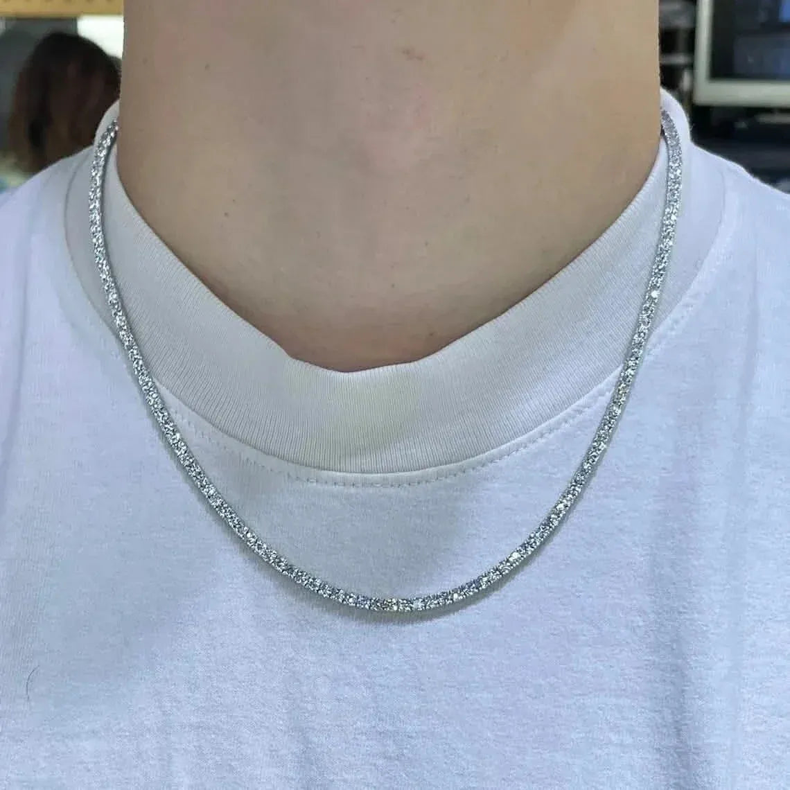 Men’s Genuine Lab Grown Diamond Tennis Necklace D VS 19.30 Carat 14K 20" - A-1 Thread Vault