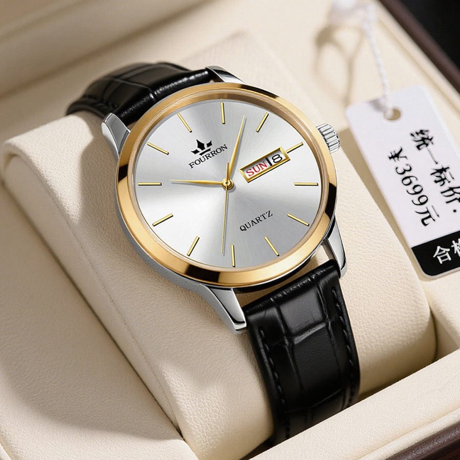Men's Minimalist Watch With A Dual-calendar Leather Strap - A-1 Thread Vault