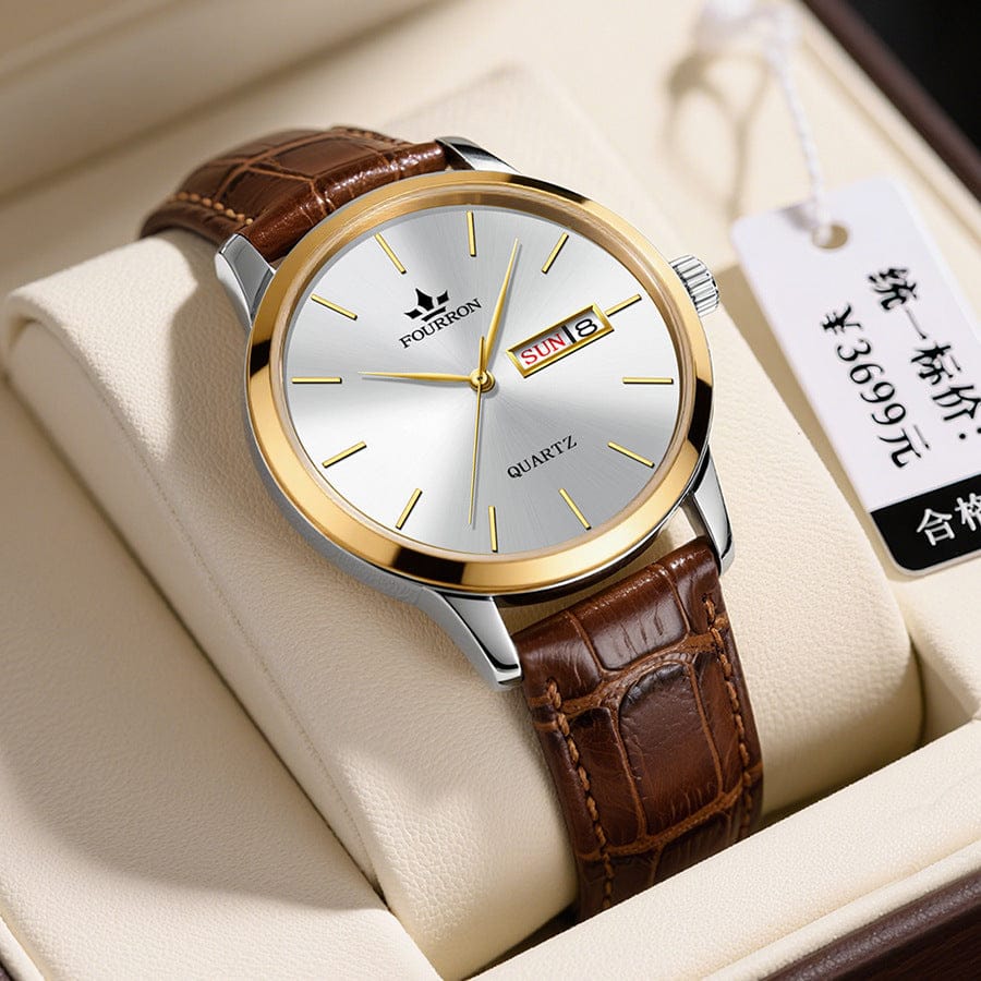 Men's Minimalist Watch With A Dual-calendar Leather Strap - A-1 Thread Vault