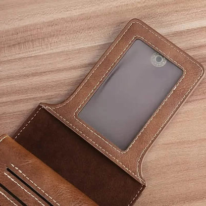 Men's PU Leather Solid Color Business Wallet, Card Holder With Zipper & Button - A-1 Thread Vault