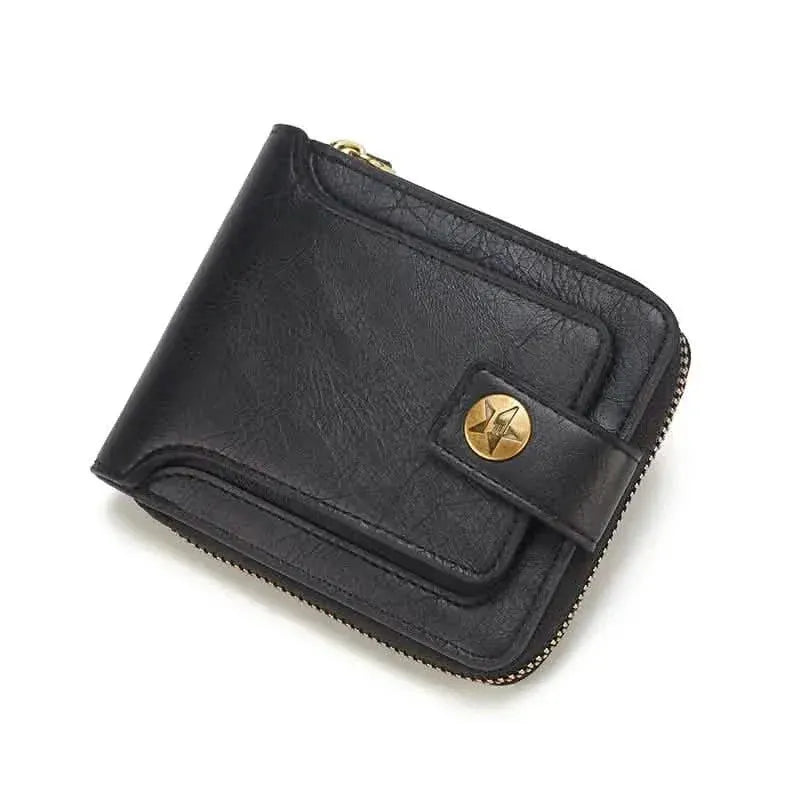 Men's PU Leather Solid Color Business Wallet, Card Holder With Zipper & Button - A-1 Thread Vault