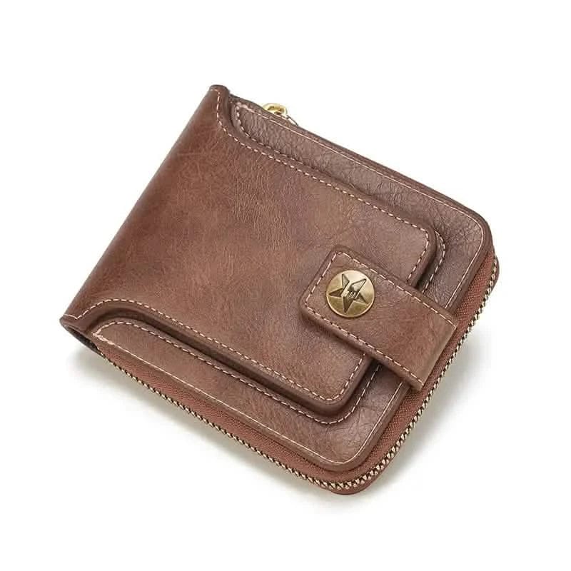 Men's PU Leather Solid Color Business Wallet, Card Holder With Zipper & Button - A-1 Thread Vault