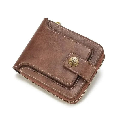 Men's PU Leather Solid Color Business Wallet, Card Holder With Zipper & Button - A-1 Thread Vault