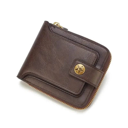 Men's PU Leather Solid Color Business Wallet, Card Holder With Zipper & Button - A-1 Thread Vault