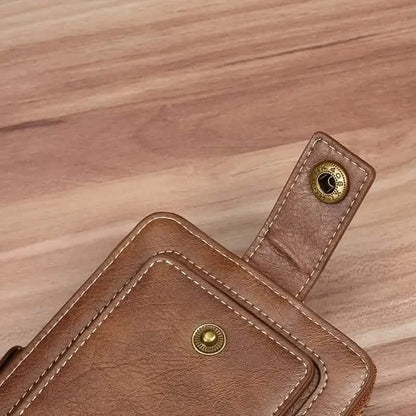 Men's PU Leather Solid Color Business Wallet, Card Holder With Zipper & Button - A-1 Thread Vault