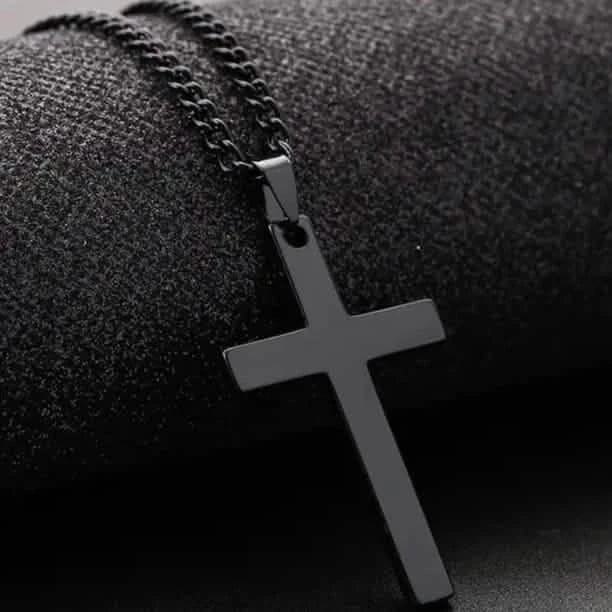Men's Simple Black Cross Pendant Necklace - A-1 Thread Vault