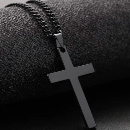 Men's Simple Black Cross Pendant Necklace - A-1 Thread Vault