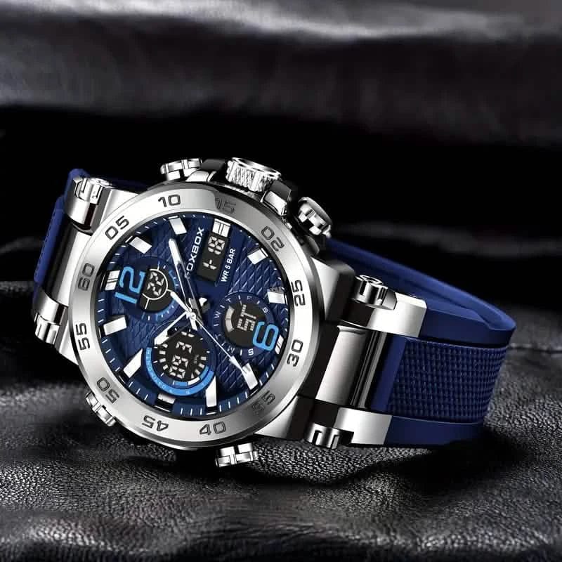 Men Waterproof Dual Display Digital Quartz Watch - A-1 Thread Vault
