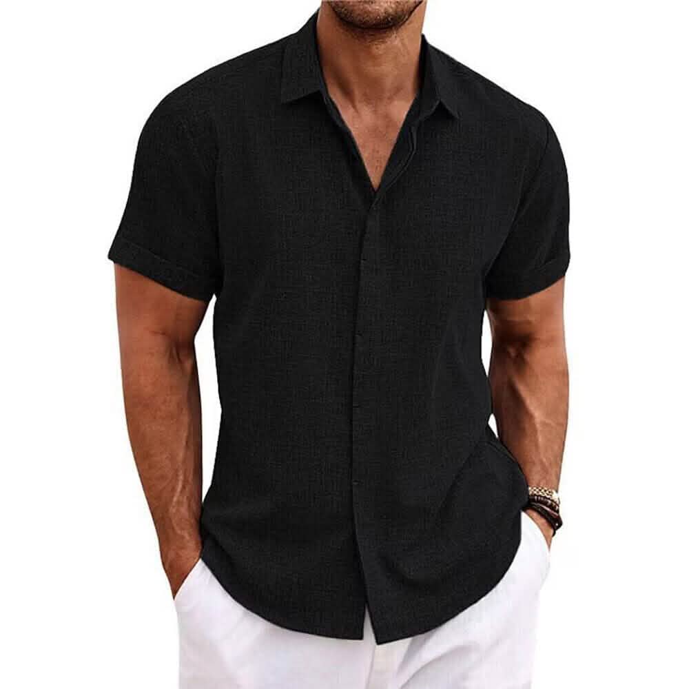 Men's Button Down Shirt Short Sleeve Plain Lapel - A-1 Thread Vault