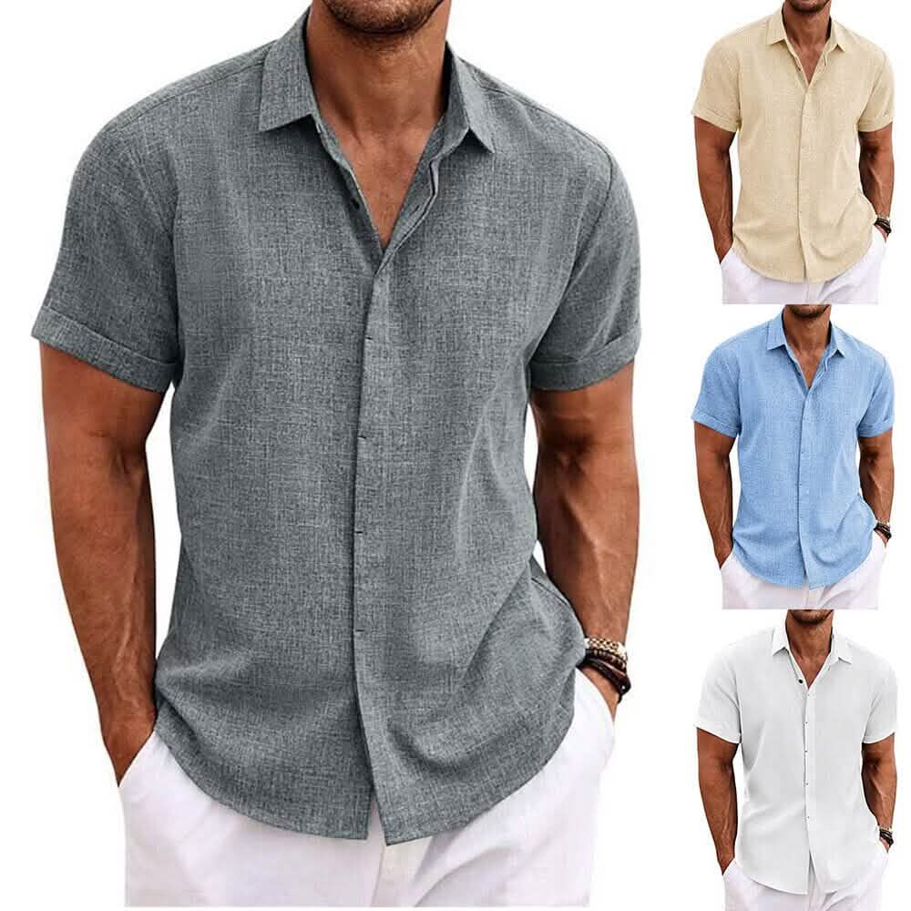 Men's Button Down Shirt Short Sleeve Plain Lapel - A-1 Thread Vault
