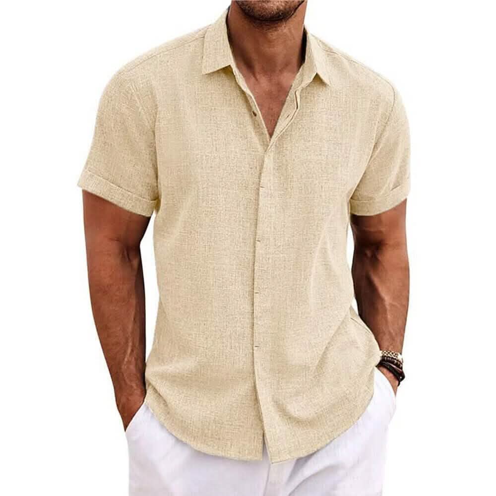 Men's Button Down Shirt Short Sleeve Plain Lapel - A-1 Thread Vault
