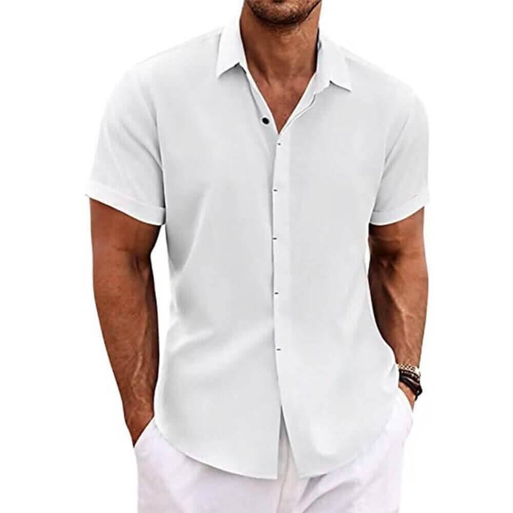 Men's Button Down Shirt Short Sleeve Plain Lapel - A-1 Thread Vault