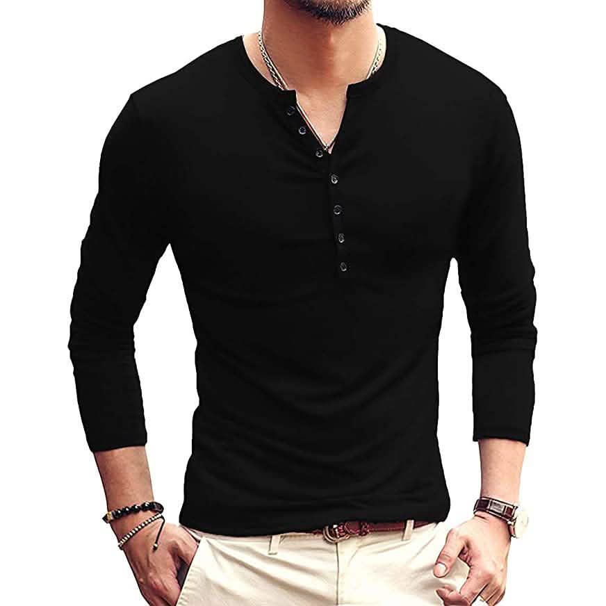 Men's Casual Slim Fit Basic Henley Long Sleeve - A-1 Thread Vault