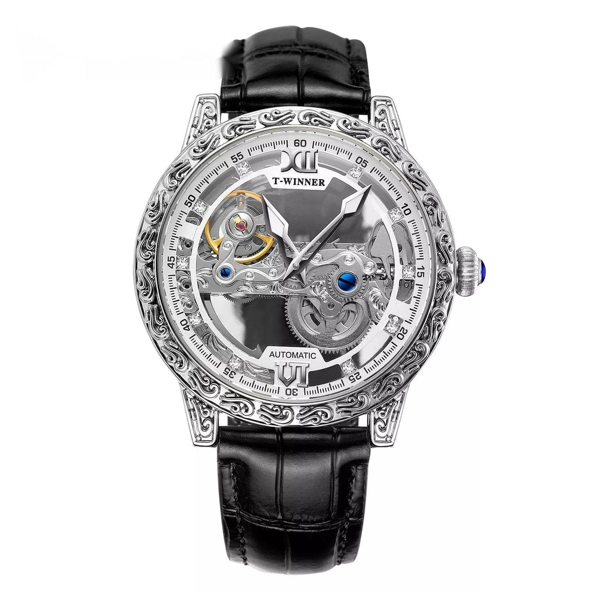 Mens Fashionable Vintage Carved Semi-Automatic Mechanical Watch - A-1 Thread Vault