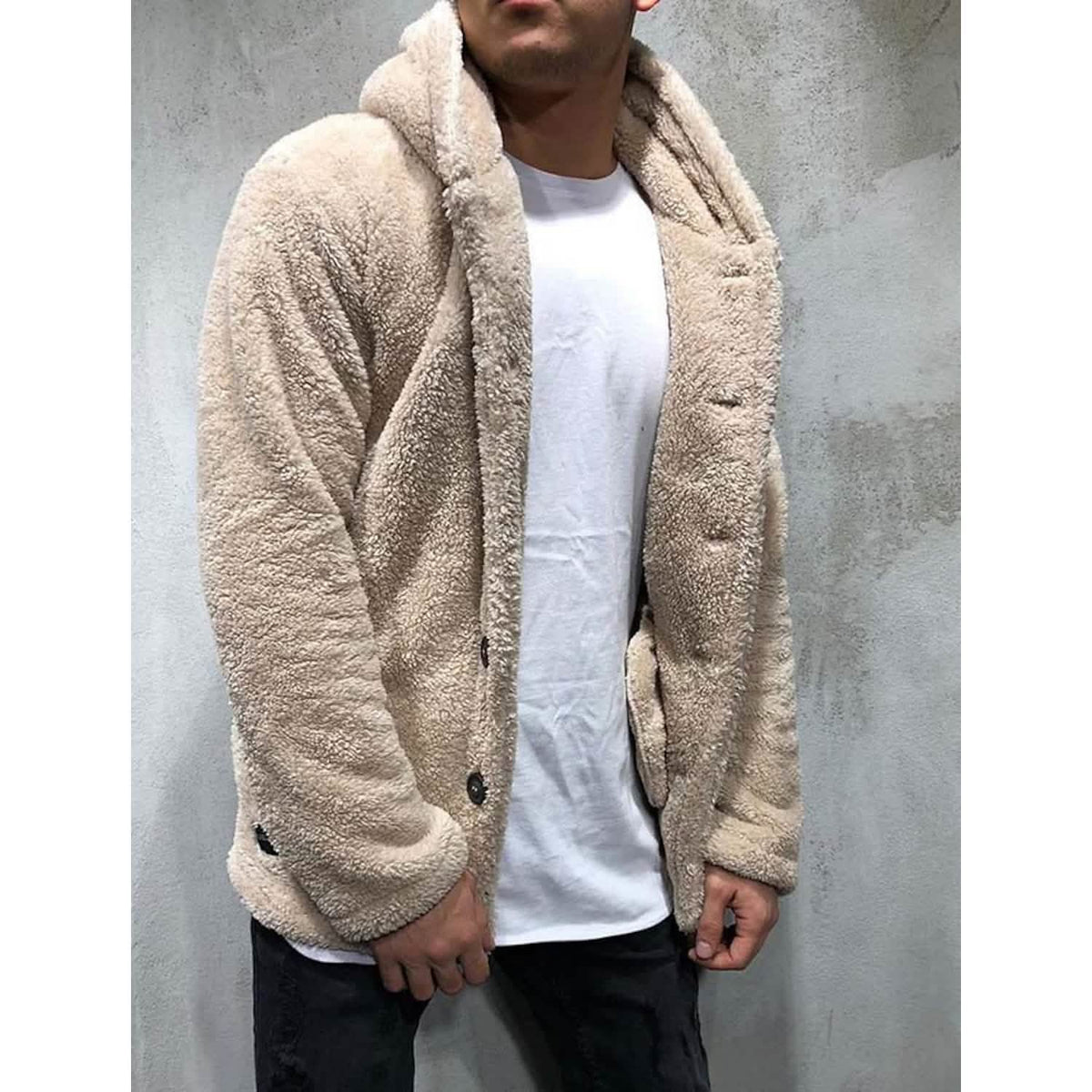 Men's Fuzzy Sherpa Hooded Solid Coat - A-1 Thread Vault