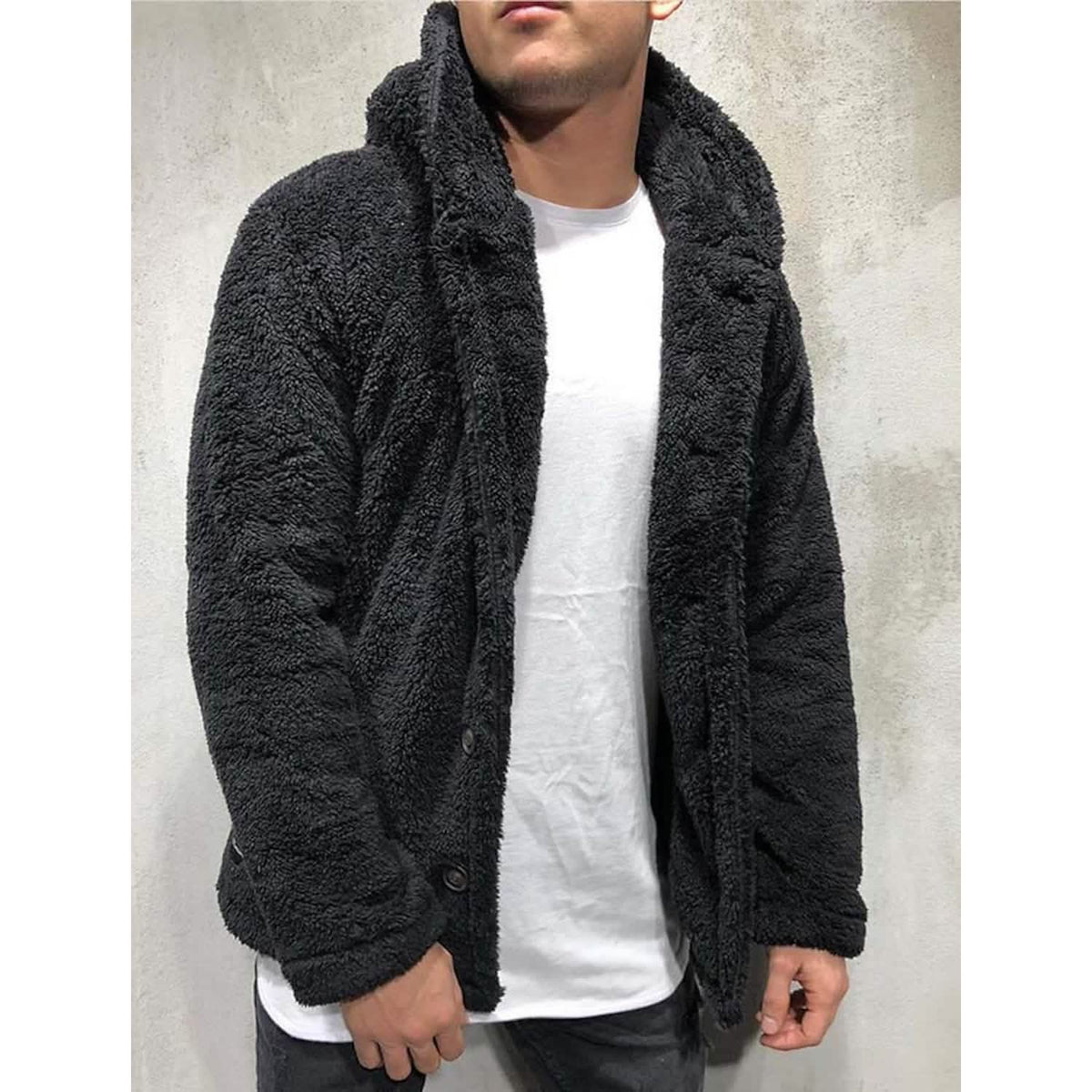 Men's Fuzzy Sherpa Hooded Solid Coat - A-1 Thread Vault