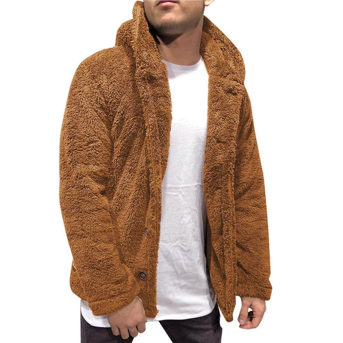 Men's Fuzzy Sherpa Hooded Solid Coat - A-1 Thread Vault
