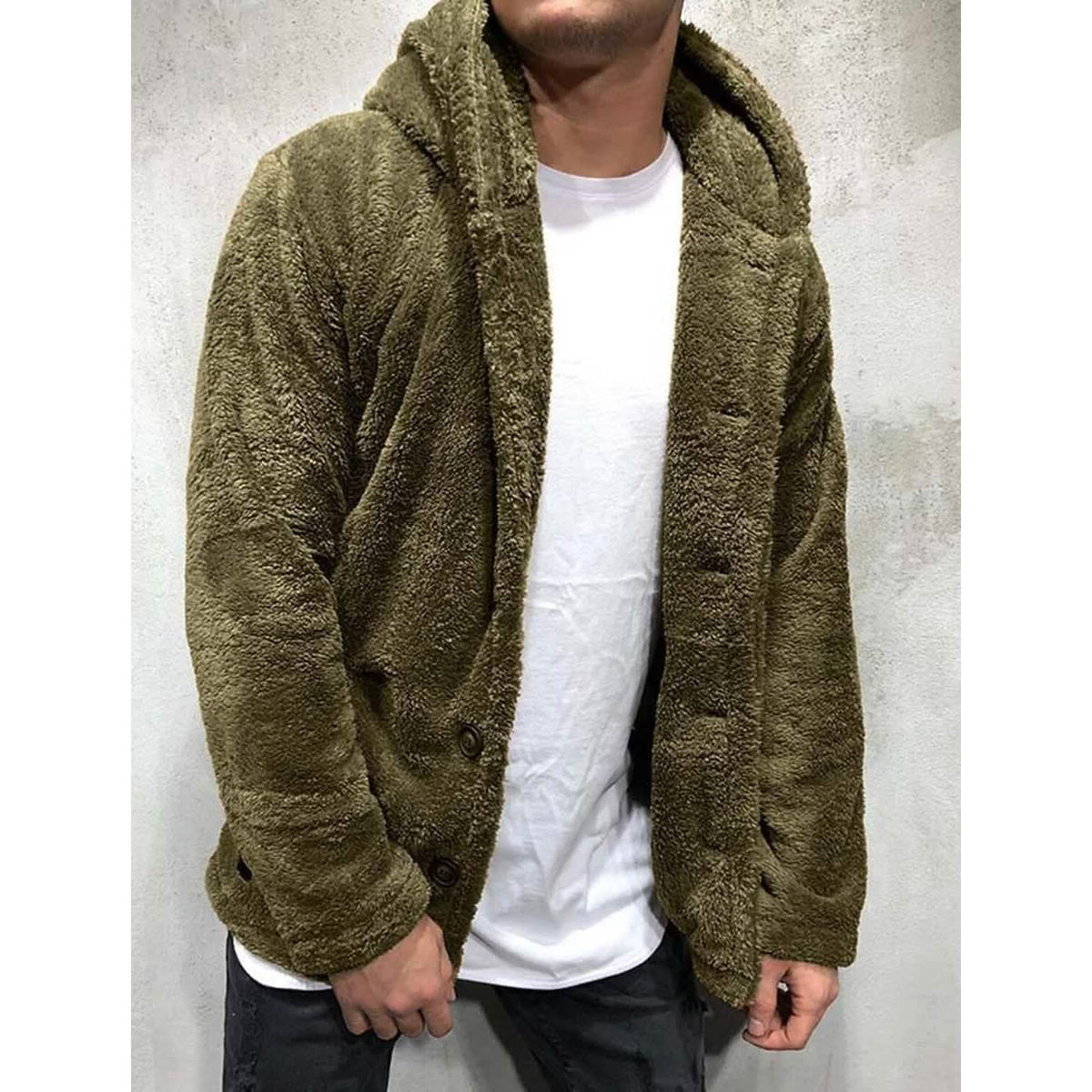 Men's Fuzzy Sherpa Hooded Solid Coat - A-1 Thread Vault